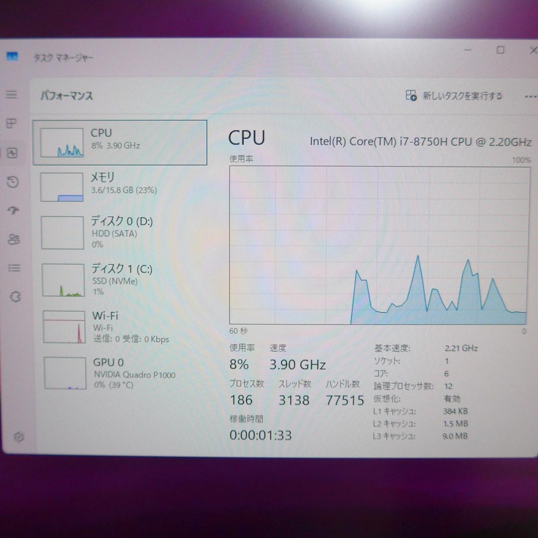 Windowsノート本体 HP ZBook15 G8 i7 8750H Quadro P1000 NVMe