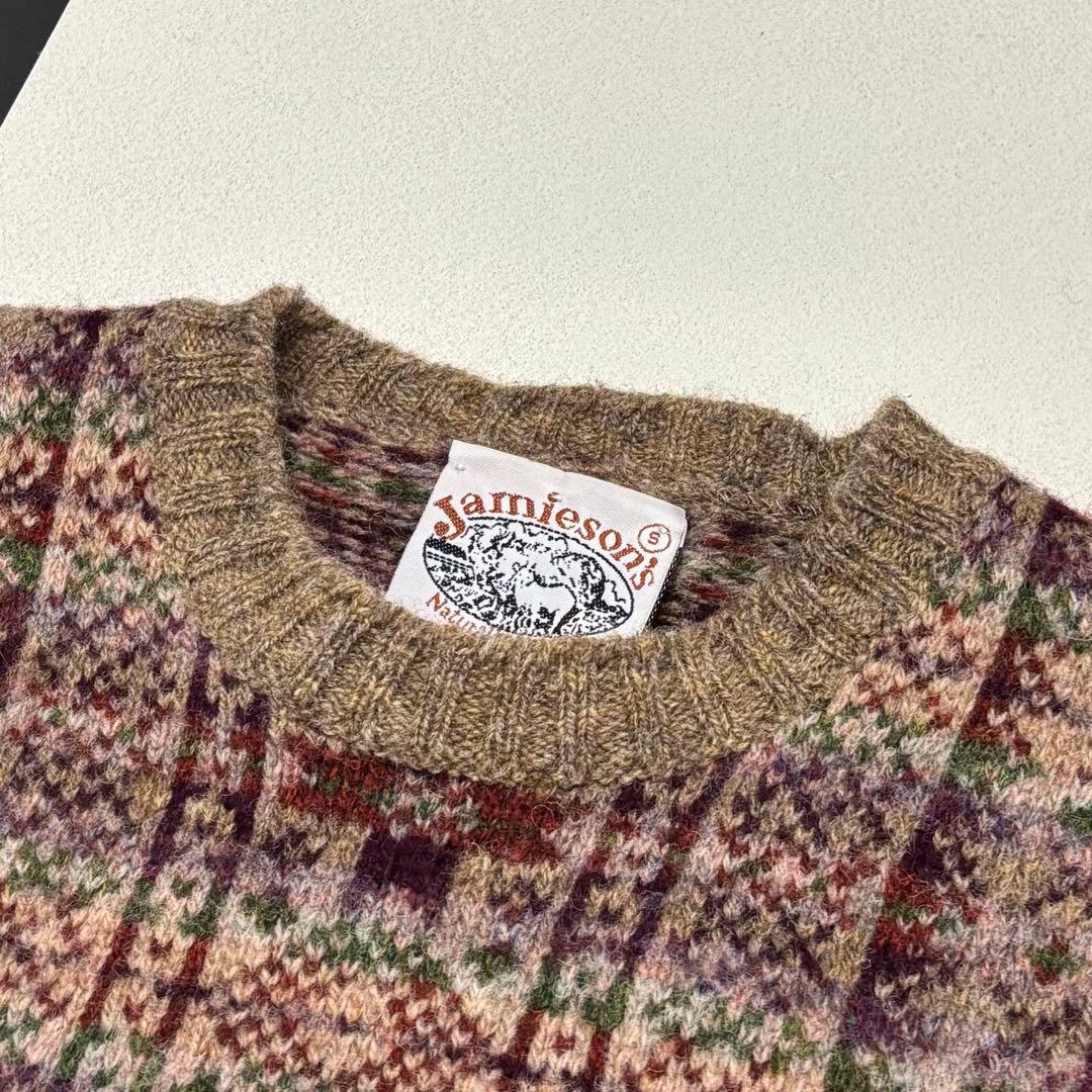 美品 ジャミーソンズ フェアアイル 幾何学 クルーネック ニット セーター S