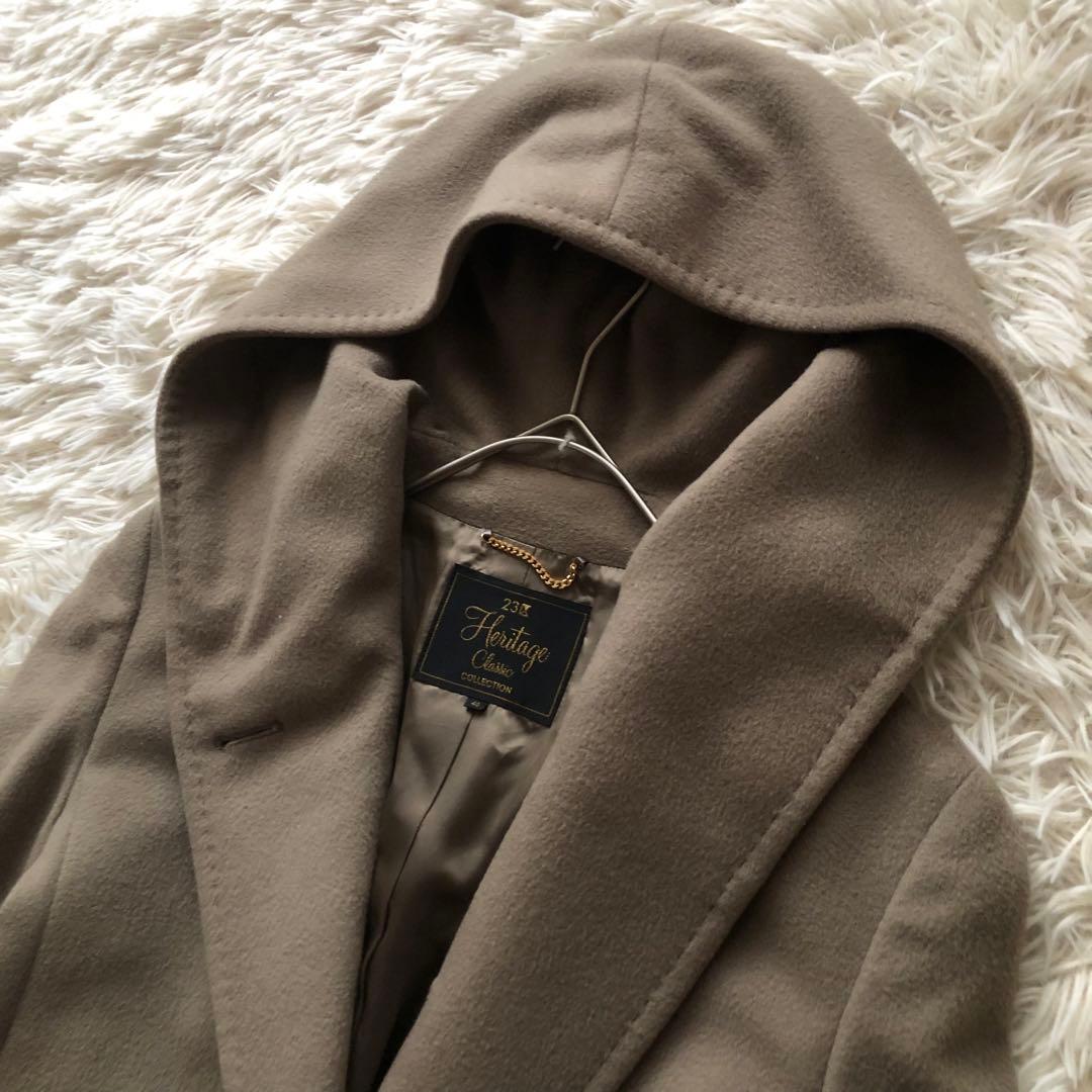 23区【40】ロロピアーナ　ヘリテージ　フーディッドウールコート　カーキブラウン