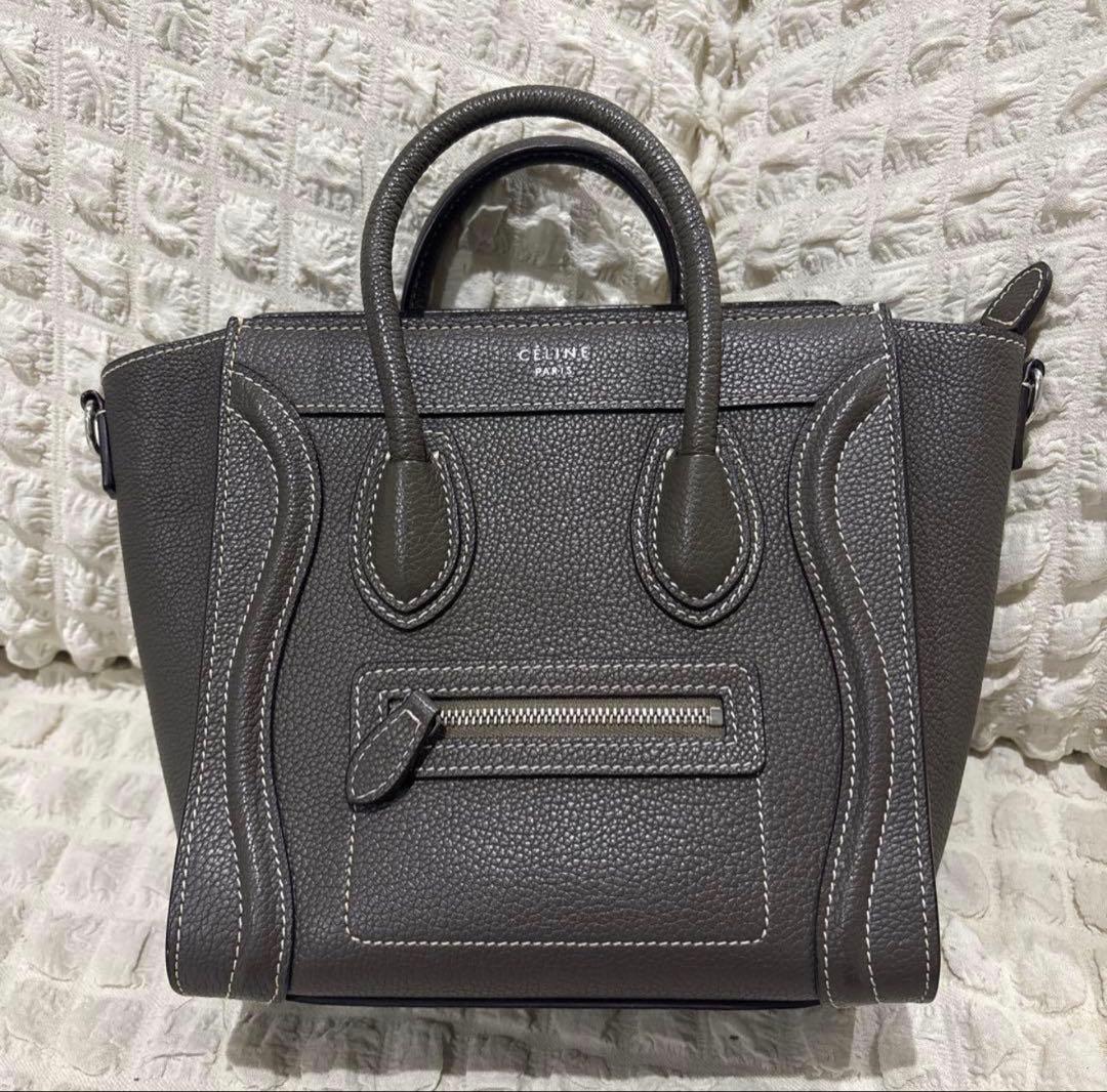 極美品 正規品 セリーヌ ラゲージ ナノ ショッパー グレージュ スリ