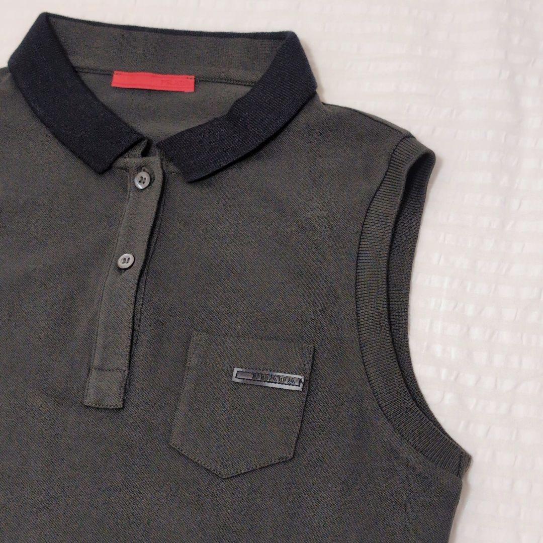 PRADA ノースリーブポロシャツ カーキ×ブラック　S