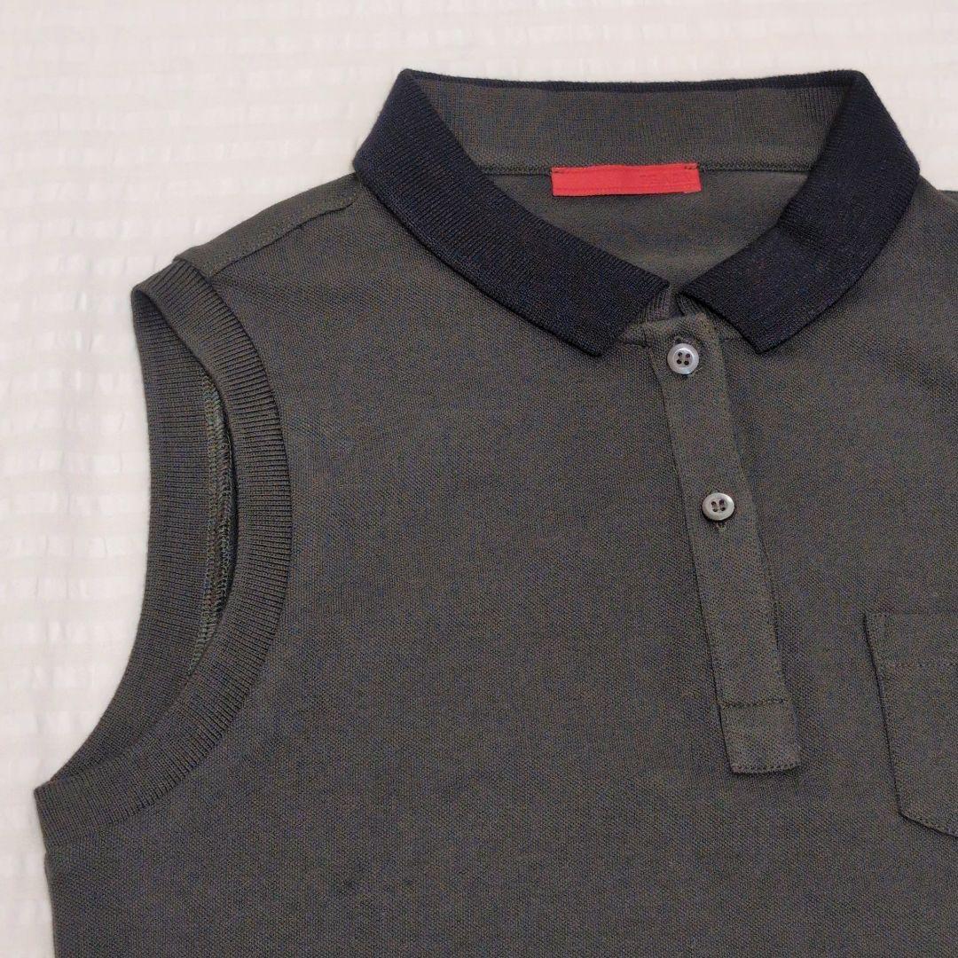 PRADA ノースリーブポロシャツ カーキ×ブラック　S