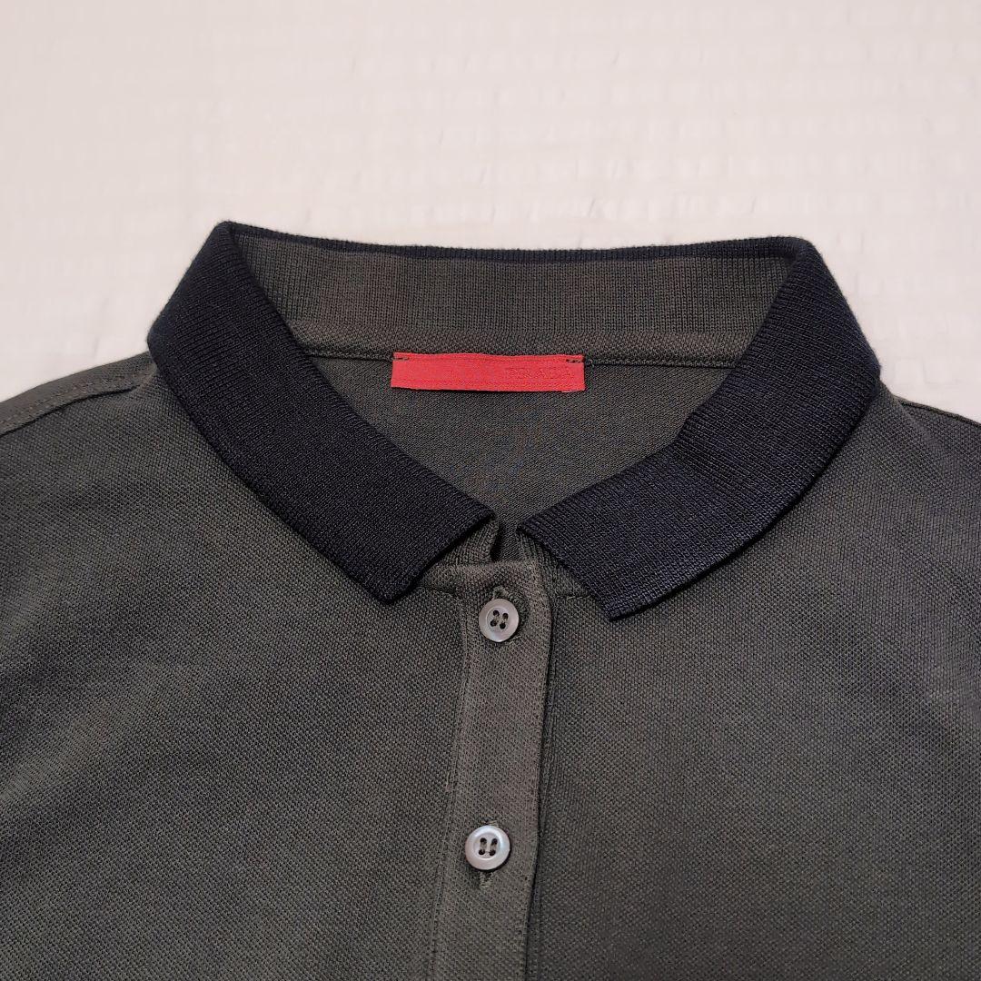 PRADA ノースリーブポロシャツ カーキ×ブラック　S