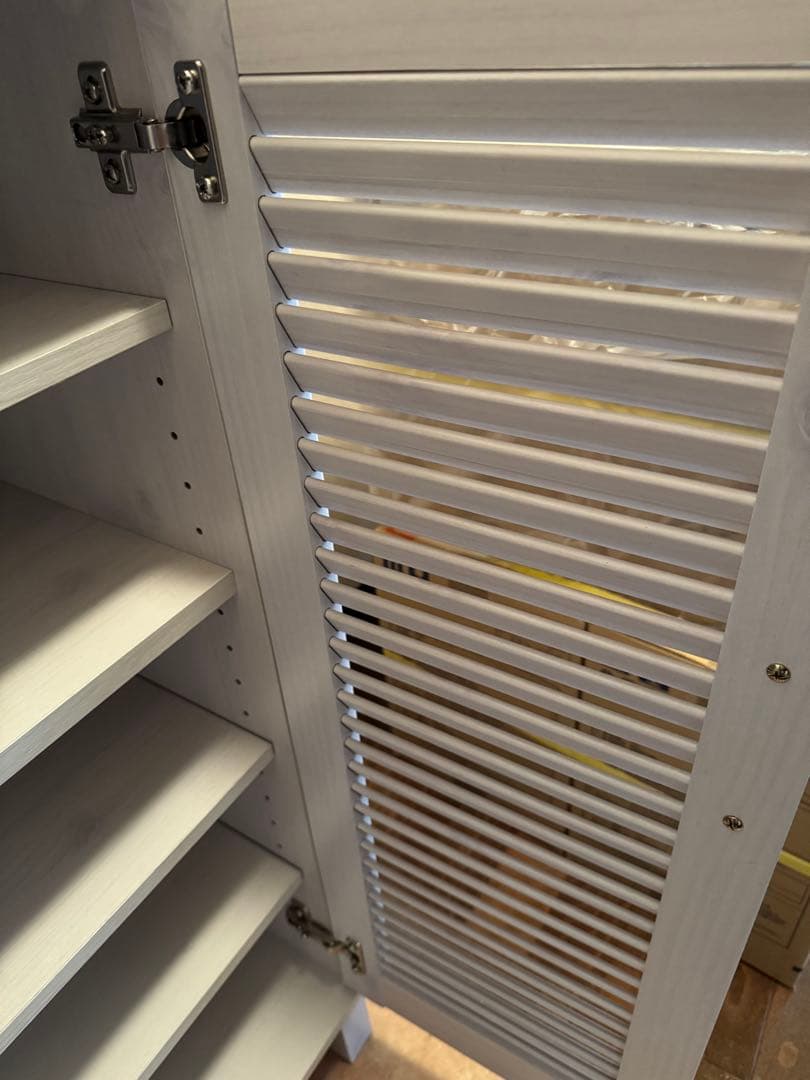 ニトリ　木製シューズラック ミラー付きライトグレー