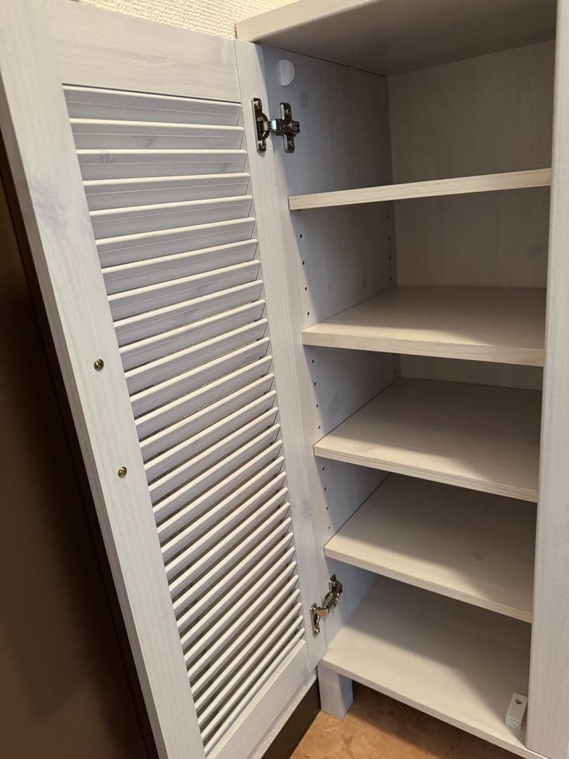 ニトリ　木製シューズラック ミラー付きライトグレー