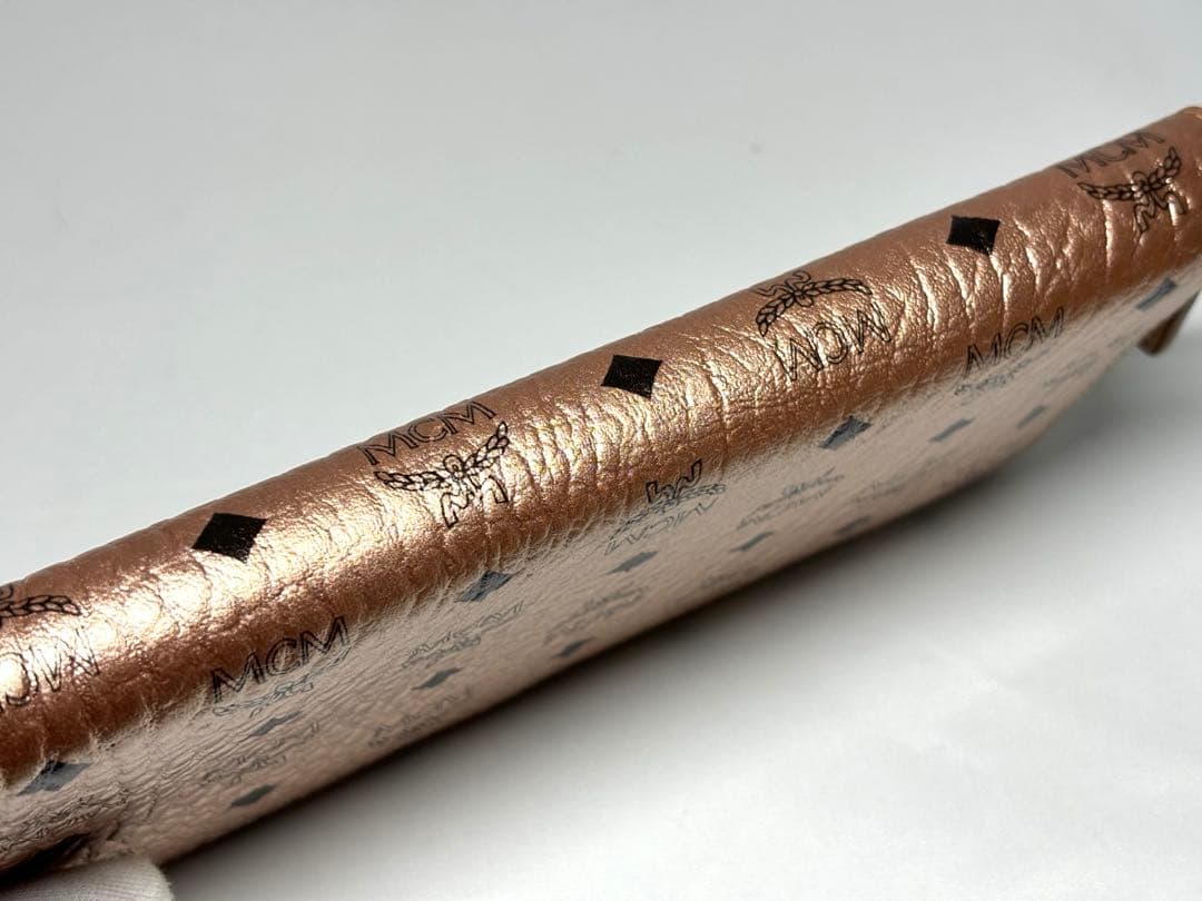 【美品】MCMエムシーエム　ラウンドファスナー　長財布　ピンクゴールド