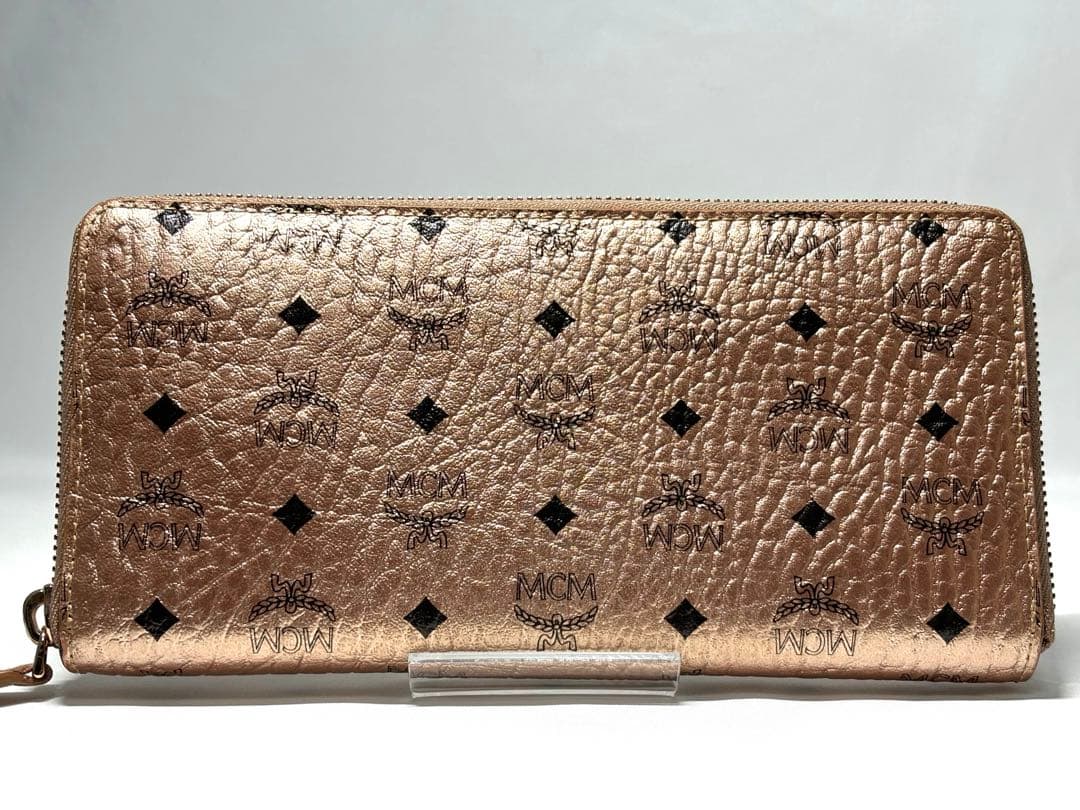 【美品】MCMエムシーエム　ラウンドファスナー　長財布　ピンクゴールド
