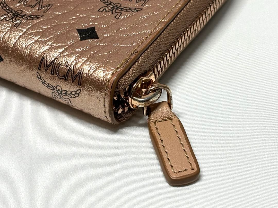 【美品】MCMエムシーエム　ラウンドファスナー　長財布　ピンクゴールド