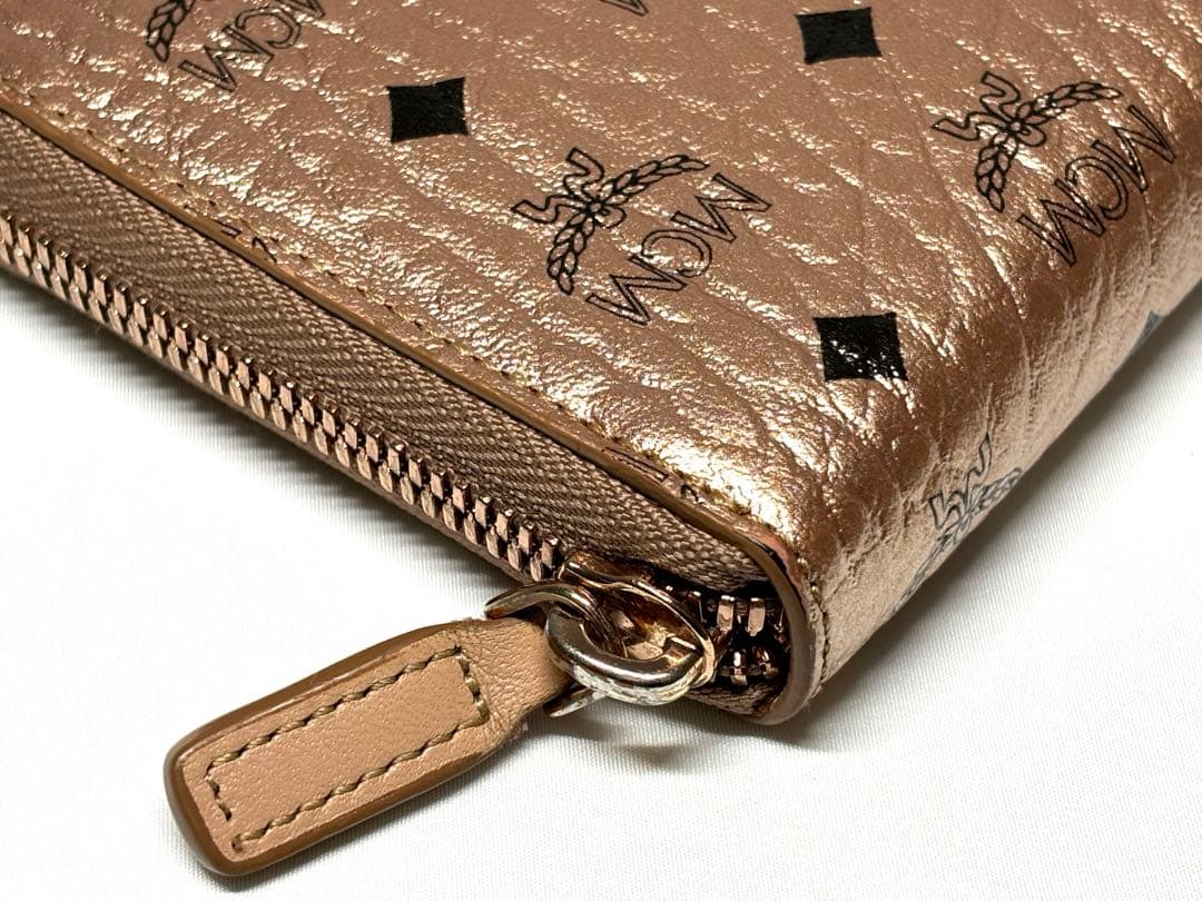 【美品】MCMエムシーエム　ラウンドファスナー　長財布　ピンクゴールド