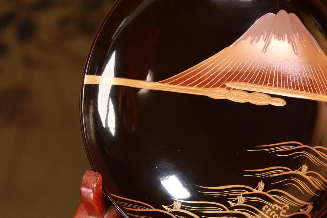 コーヒーじいさん専用　BJ021 時代輪島塗　波に雲上富士図金蒔絵　吸物椀　五客