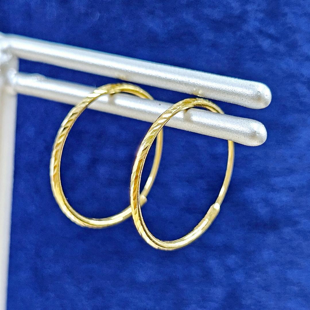 みんな大好き！王道の 18金 K18 YG デザインカット フープ ピアス