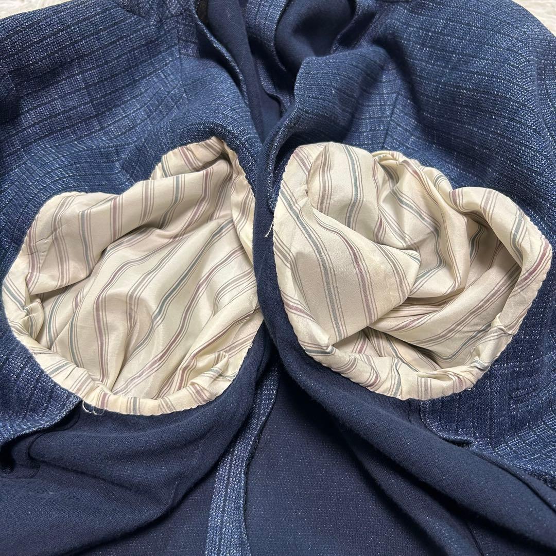 【美品】ラルディーニ テーラードジャケット リネン使用 ネイビー 段返り 50