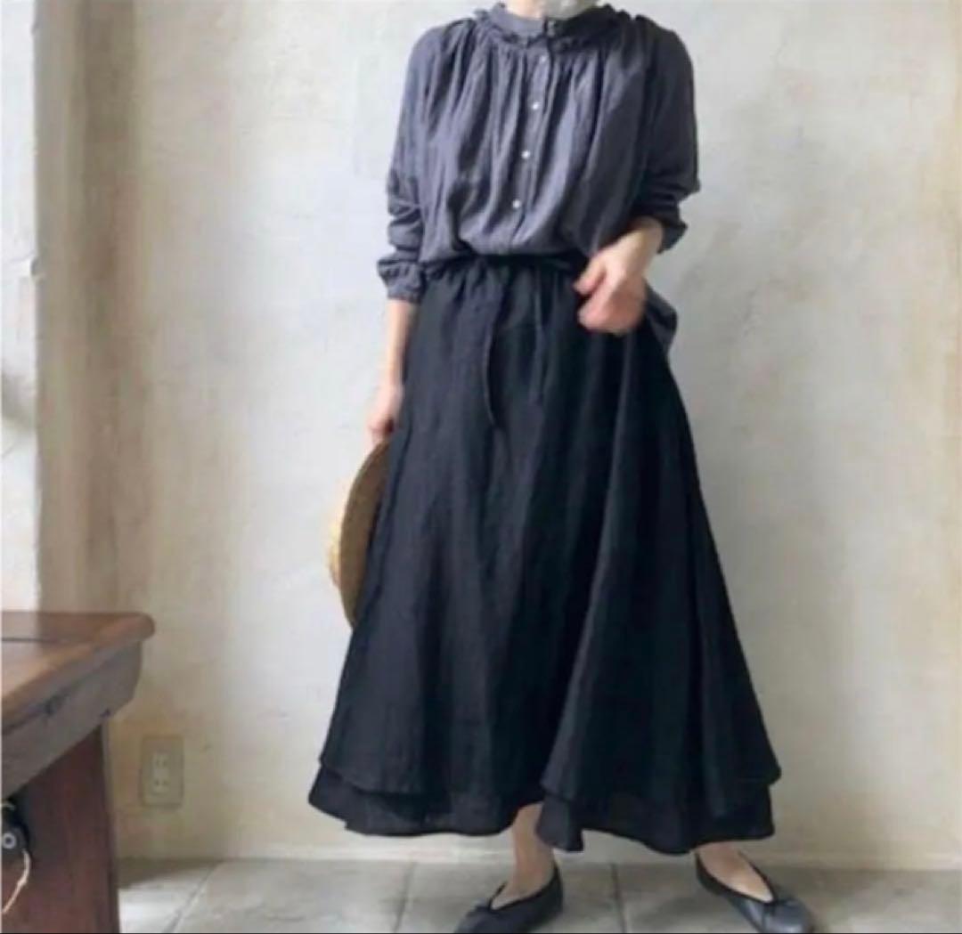 ネストローブ　リネンストライプボトルギャザーブラウス