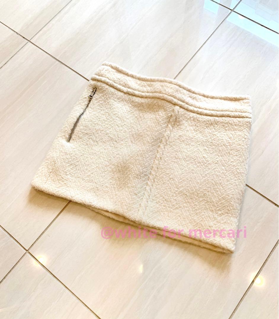 drawer 日本製 ふんわり白ウール編み地が可愛いミニスカート バニラホワイト