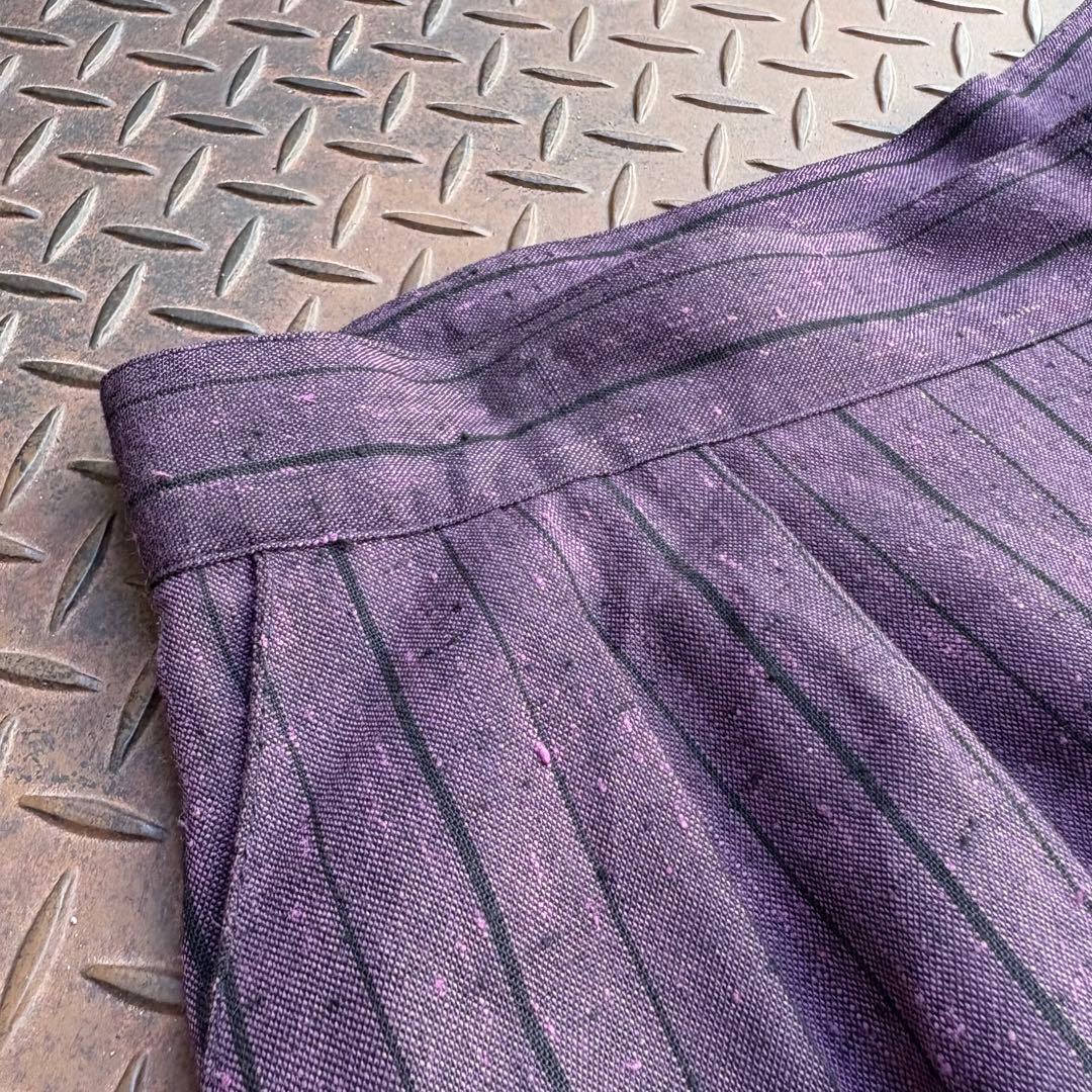 80-90s クロップドパンツ ポリレーヨン ネップ ストライプ ワイド