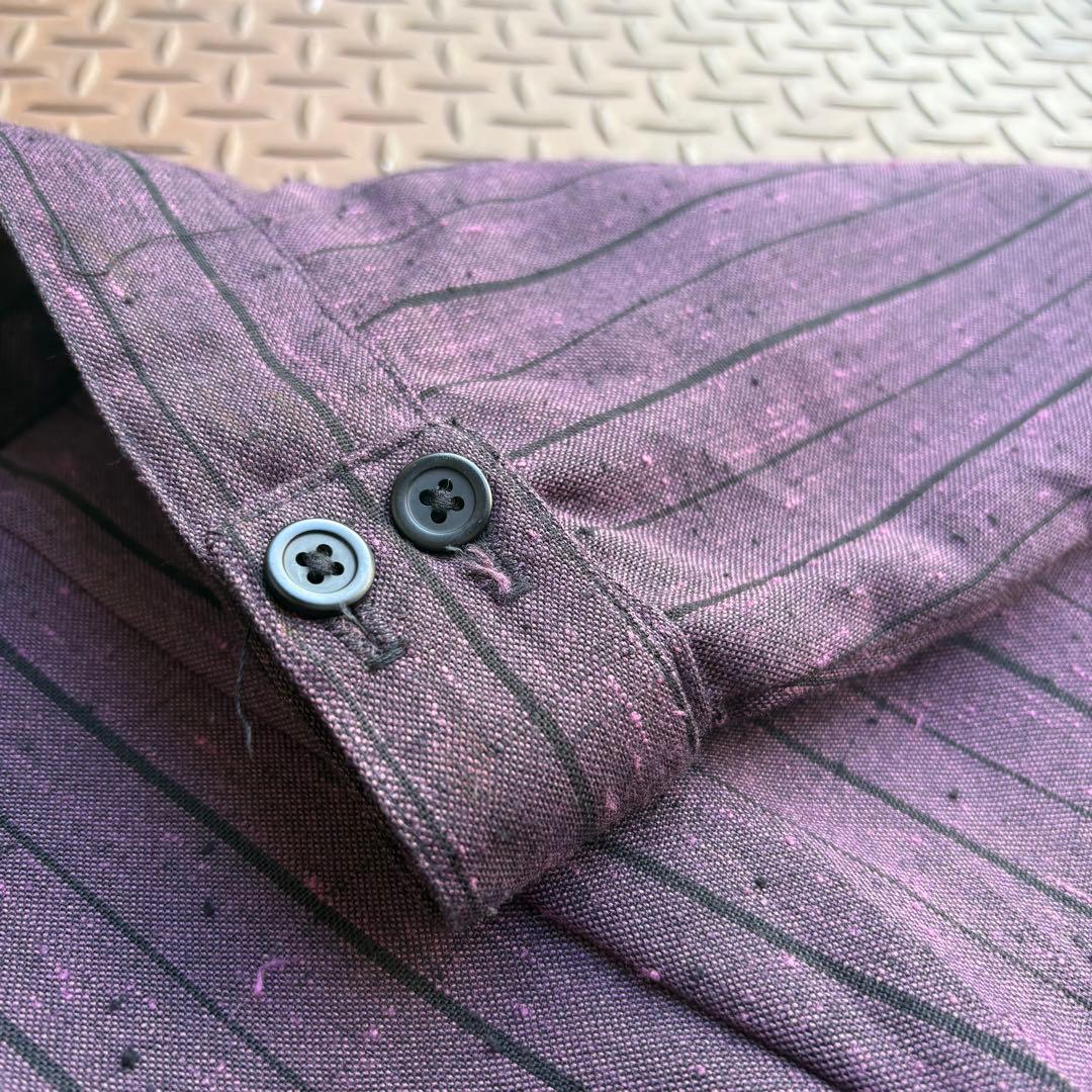 80-90s クロップドパンツ ポリレーヨン ネップ ストライプ ワイド