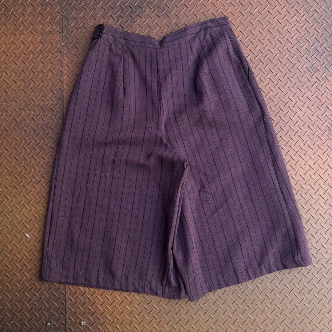 80-90s クロップドパンツ ポリレーヨン ネップ ストライプ ワイド