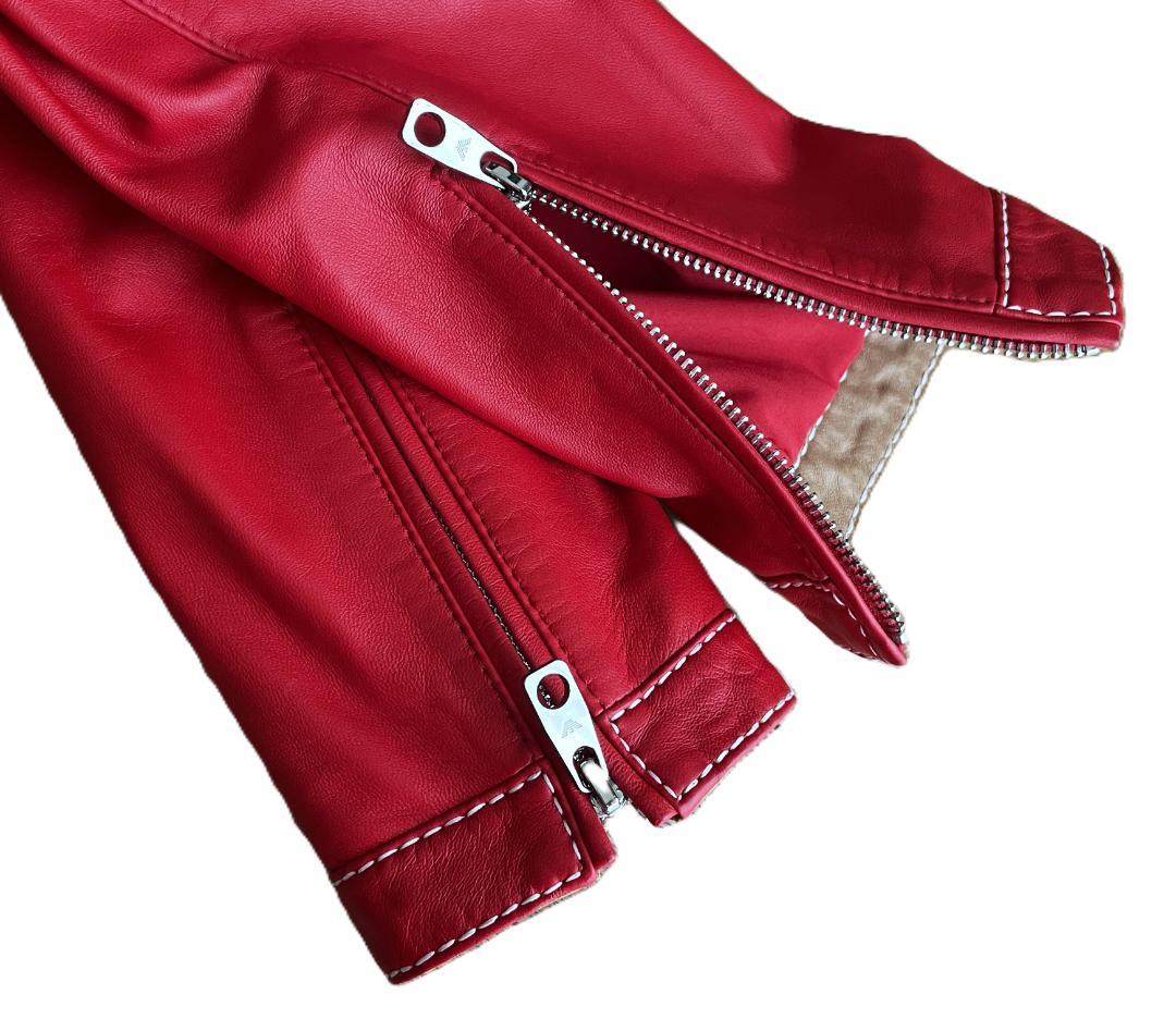 極美品 エンポリオアルマーニ 羊革 ラムレザー ライダース ジャケット 42 赤