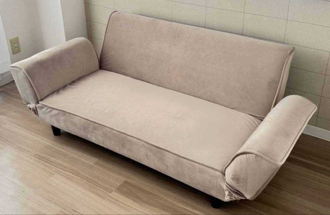 【1/12まで値下げ！】LOWYA グレー　ベルベット調ソファベッド