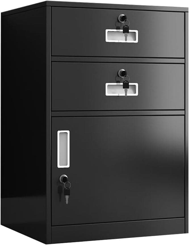 【新品未使用】ブラック鋼製キャビネット 2層引き出し　ブラック