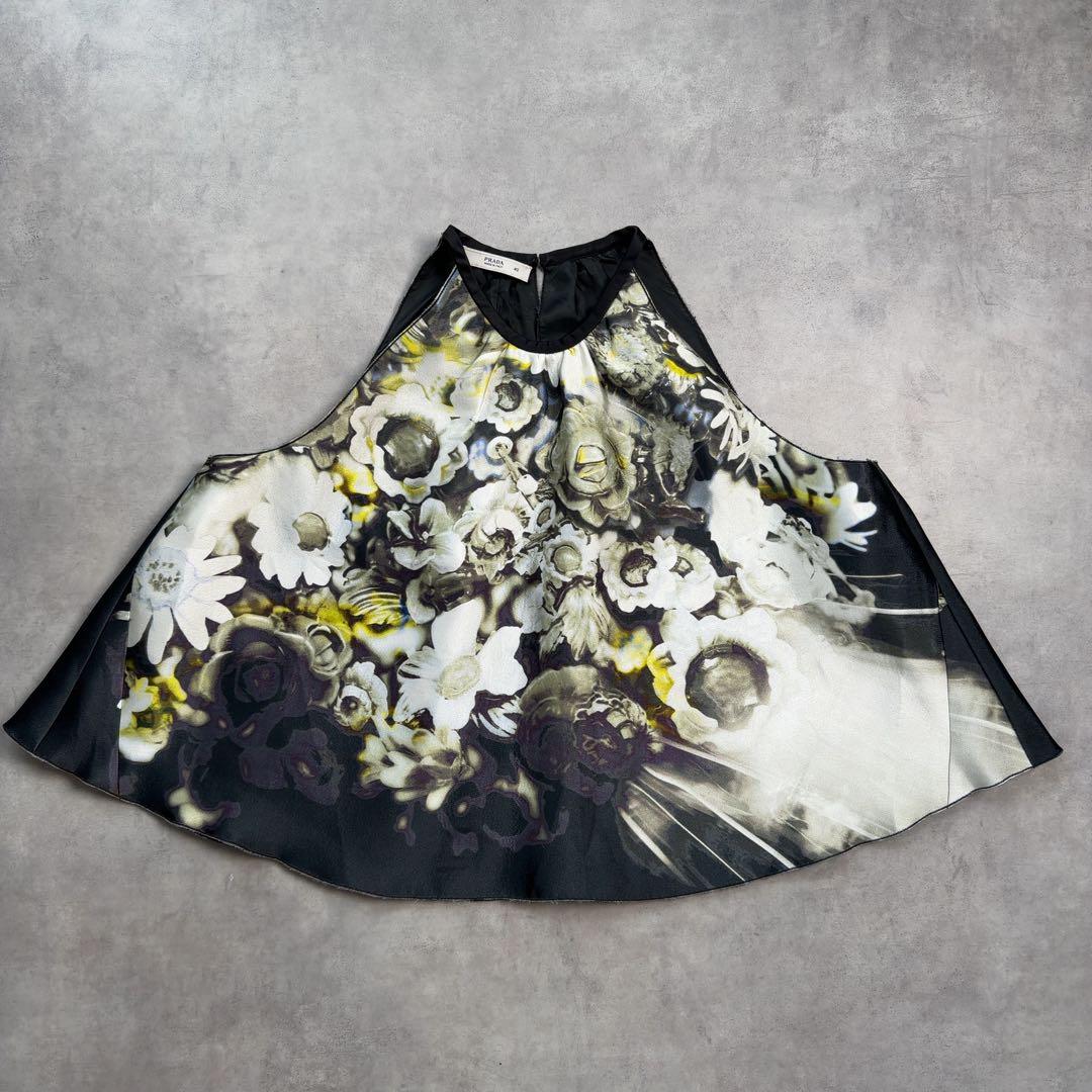 【PRADA】バックオープンキャミソール シルク混 イタリア製 40 M 黒