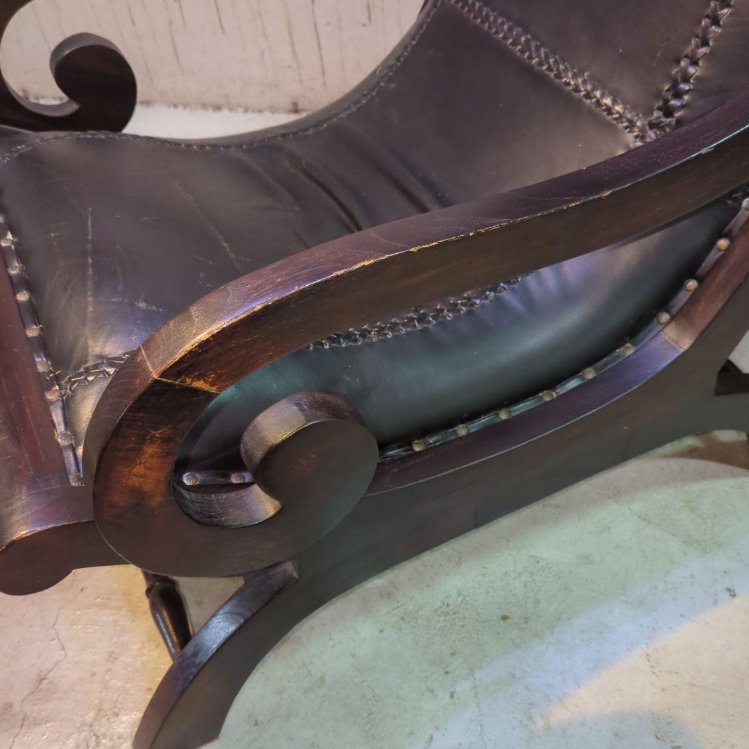 本革 英国調 パーソナルチェア アーム イギリス風 レザー 鋲打　ヴィンテージ