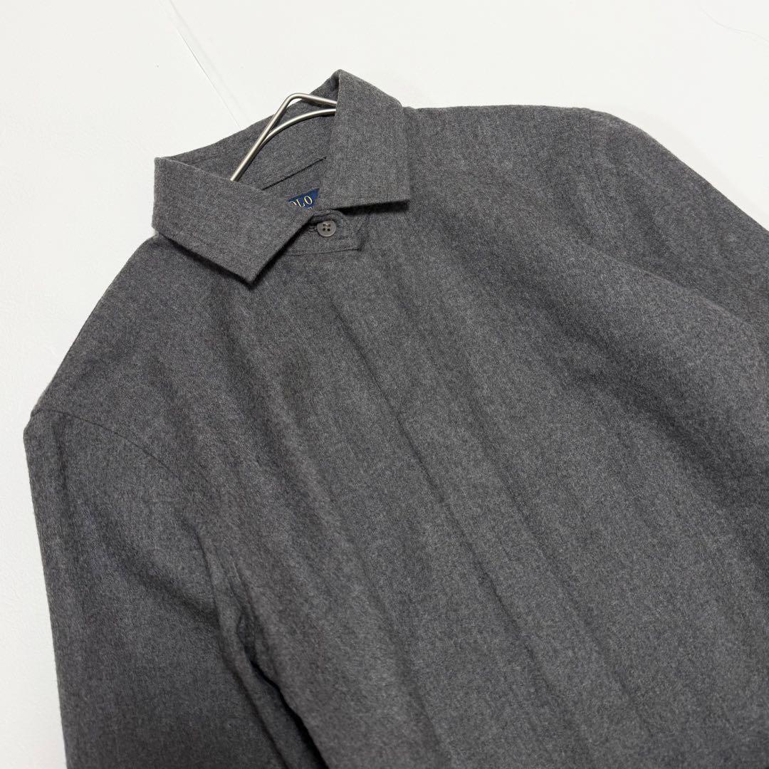 美品　ポロラルフローレン　シャツワンピース　ベルト　ウール100%　グレー　4