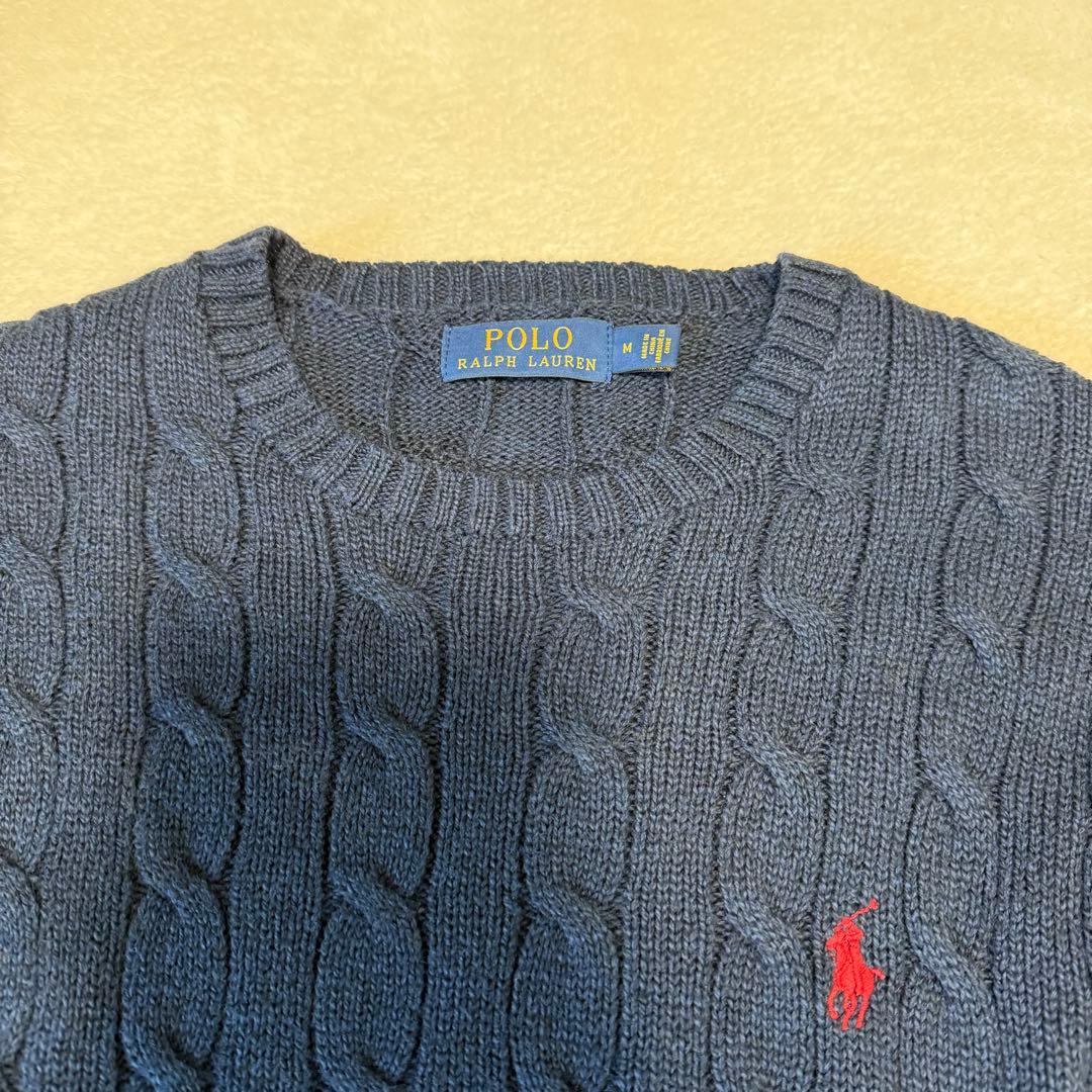 美品　ポロラルフローレン　ケーブルニット　ニット　M ネイビー