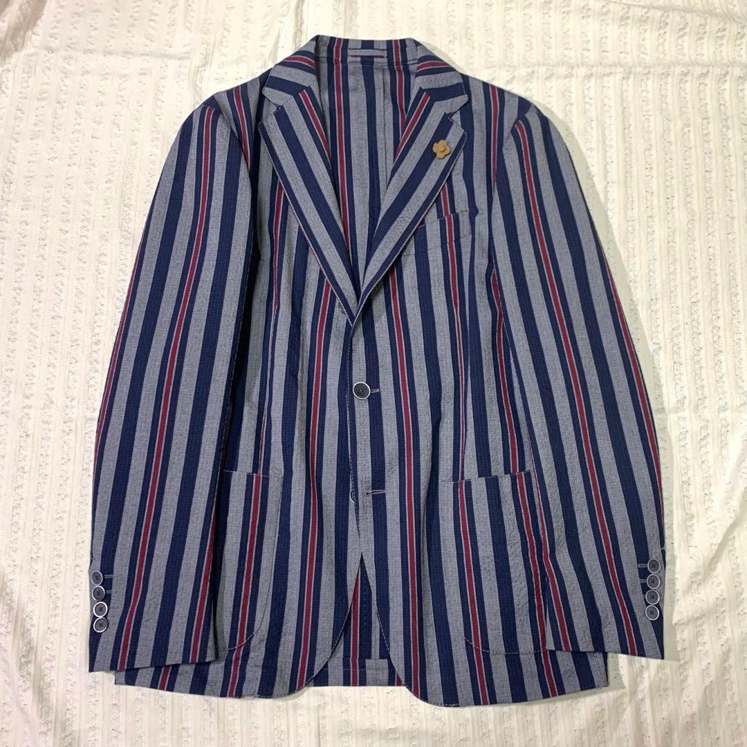 ⭐︎最高級　ラルディーニ　段返り　ジャケット　ブートニエール　シアサッカー　ウール