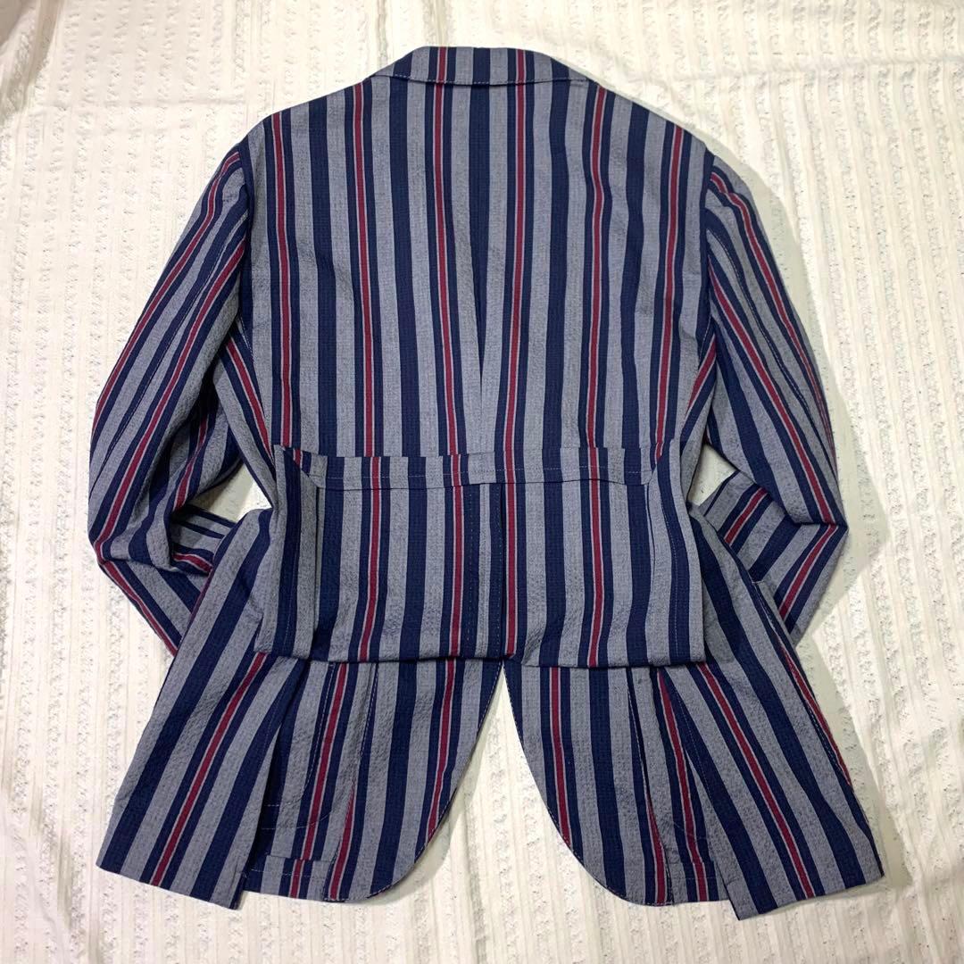 ⭐︎最高級　ラルディーニ　段返り　ジャケット　ブートニエール　シアサッカー　ウール