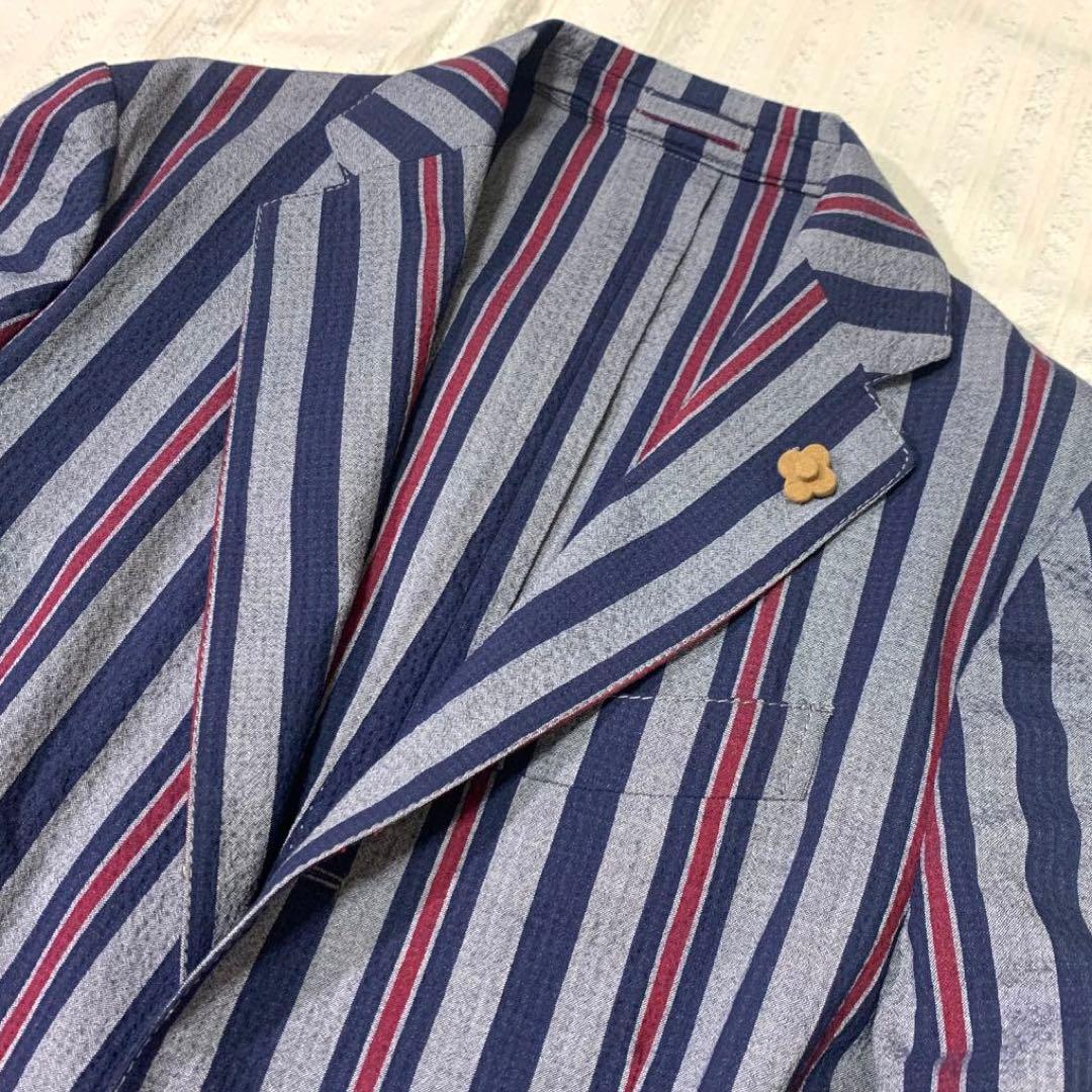 ⭐︎最高級　ラルディーニ　段返り　ジャケット　ブートニエール　シアサッカー　ウール