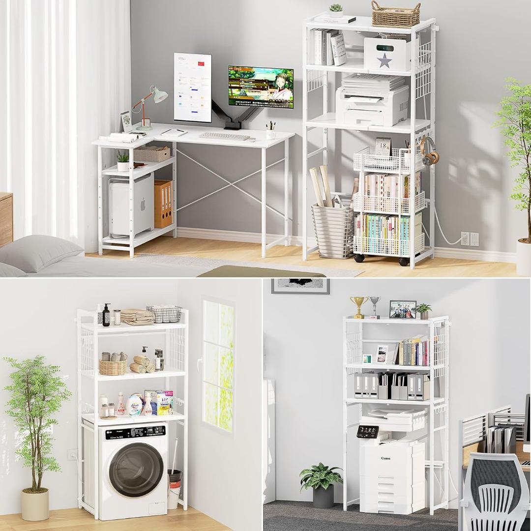 レンジラック❣️ゴミ箱上ラック 幅伸縮 2口コンセント 高さ調整 冷蔵庫上