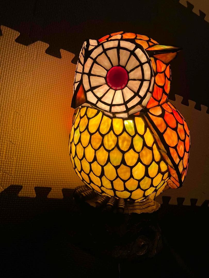 フクロウ　ステンドグラス　ランプ　ナイトランプ