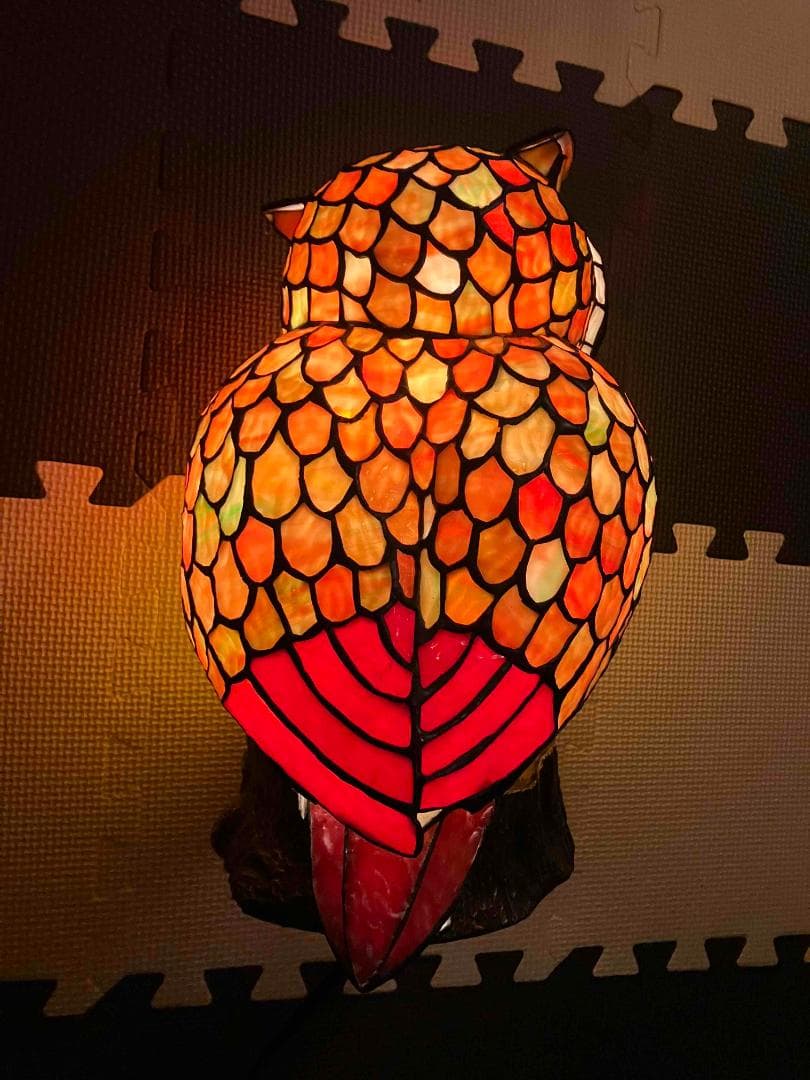 フクロウ　ステンドグラス　ランプ　ナイトランプ