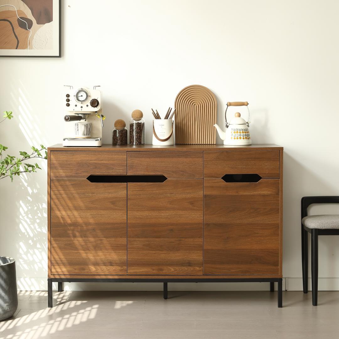 赤字！キャビネット 木製 収納棚サイドボード【幅118cm】BROWN