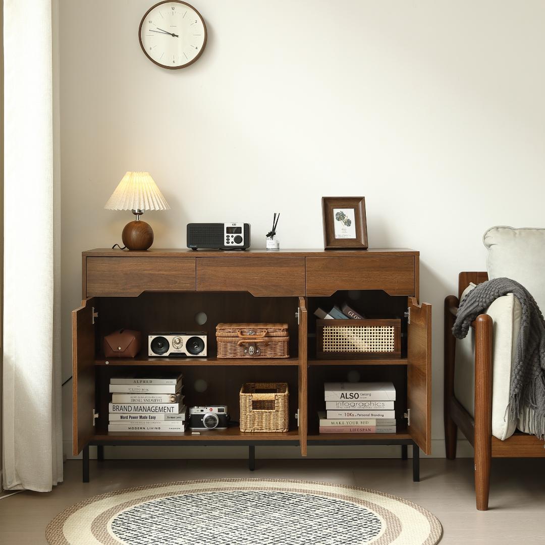 赤字！キャビネット 木製 収納棚サイドボード【幅118cm】BROWN