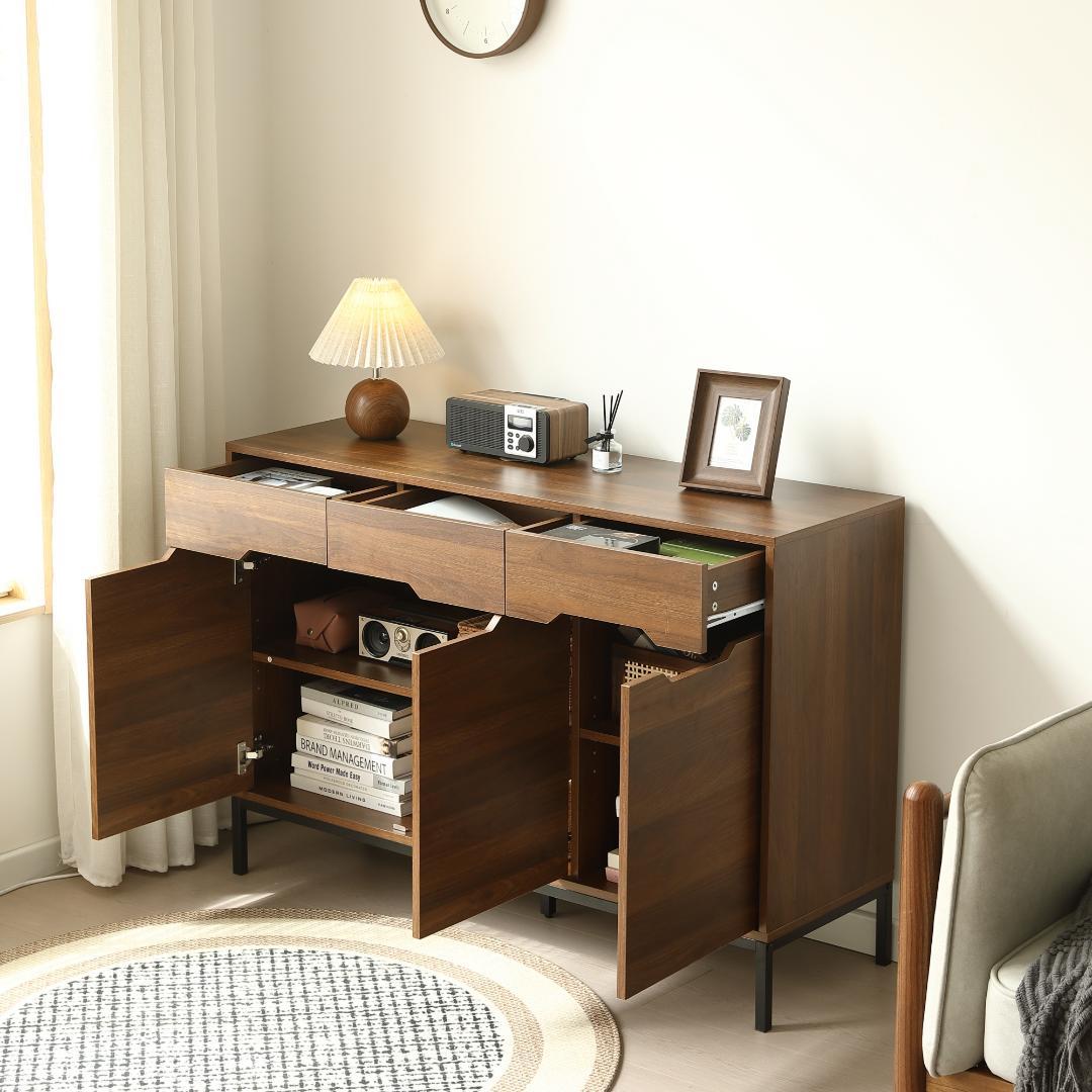 赤字！キャビネット 木製 収納棚サイドボード【幅118cm】BROWN