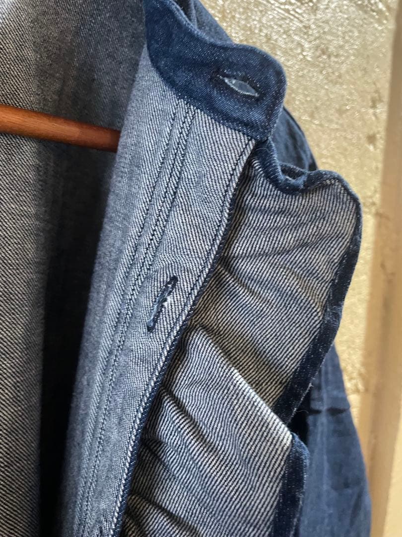 45R上質 インディゴ麦デニムフリルチュニック新品同様　ONEONEシリーズ