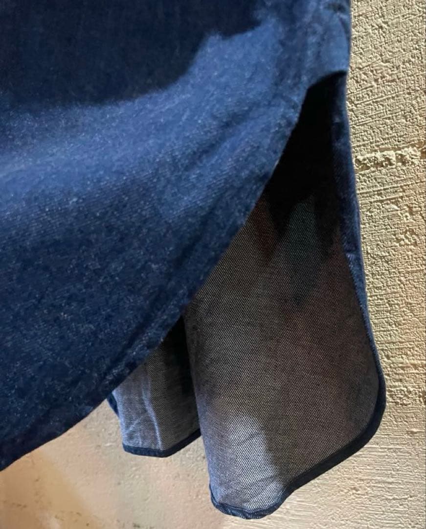 45R上質 インディゴ麦デニムフリルチュニック新品同様　ONEONEシリーズ