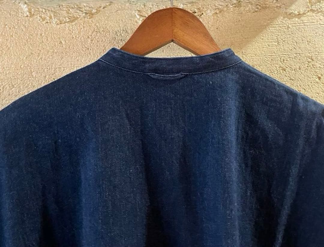 45R上質 インディゴ麦デニムフリルチュニック新品同様　ONEONEシリーズ