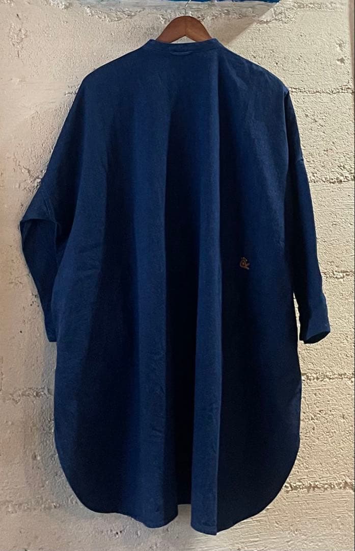 45R上質 インディゴ麦デニムフリルチュニック新品同様　ONEONEシリーズ