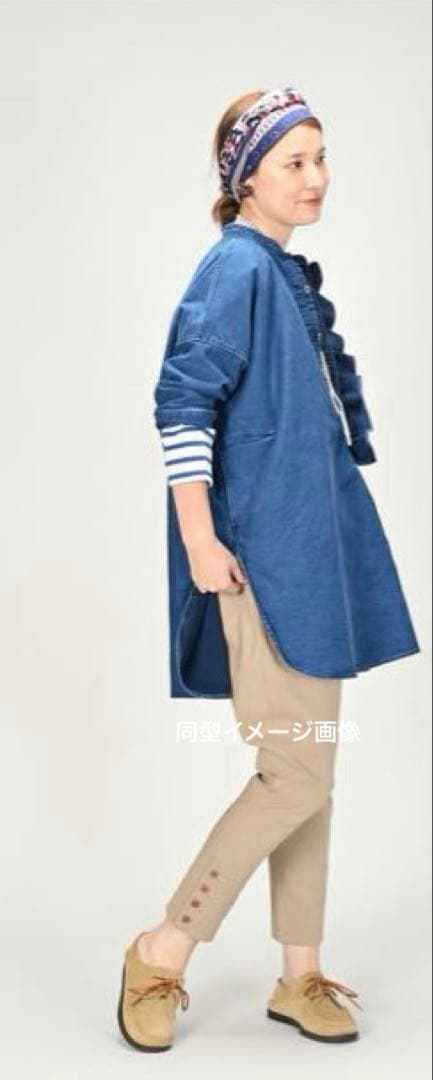 45R上質 インディゴ麦デニムフリルチュニック新品同様　ONEONEシリーズ