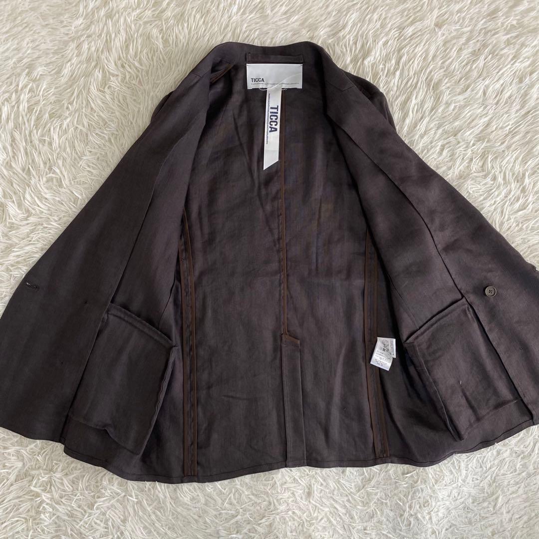 【未使用品】ティッカ　23ss リネンパナマダブルジャケット ブラウン 2