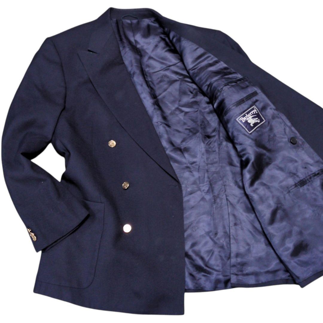 【希少サイズ】バーバリー　テーラードジャケット　紺ブレ　ダブル　金ボタン　背抜き