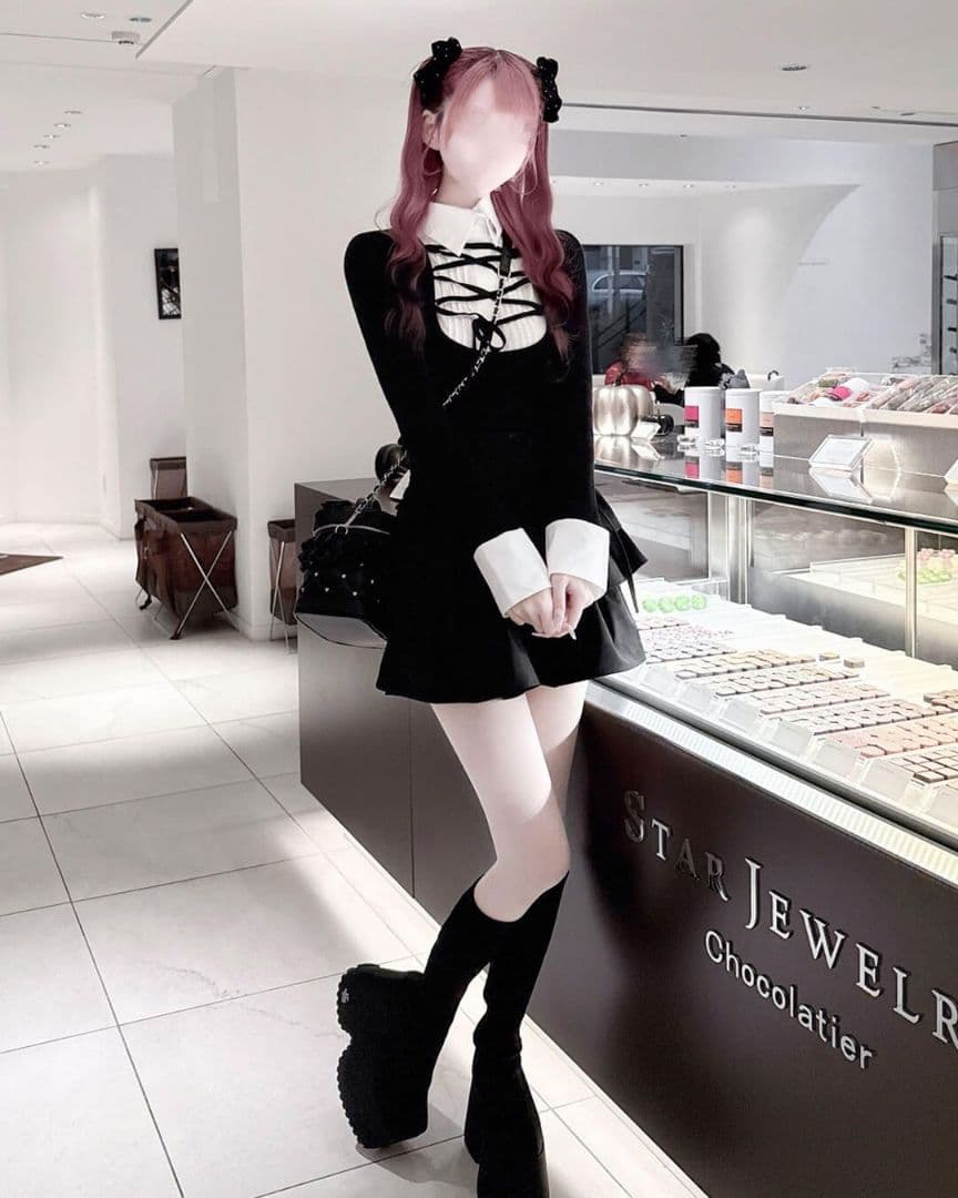 ミシェルマカロン　ハニーミュウ　レースアップドッキングトップス　XSサイズ　黒