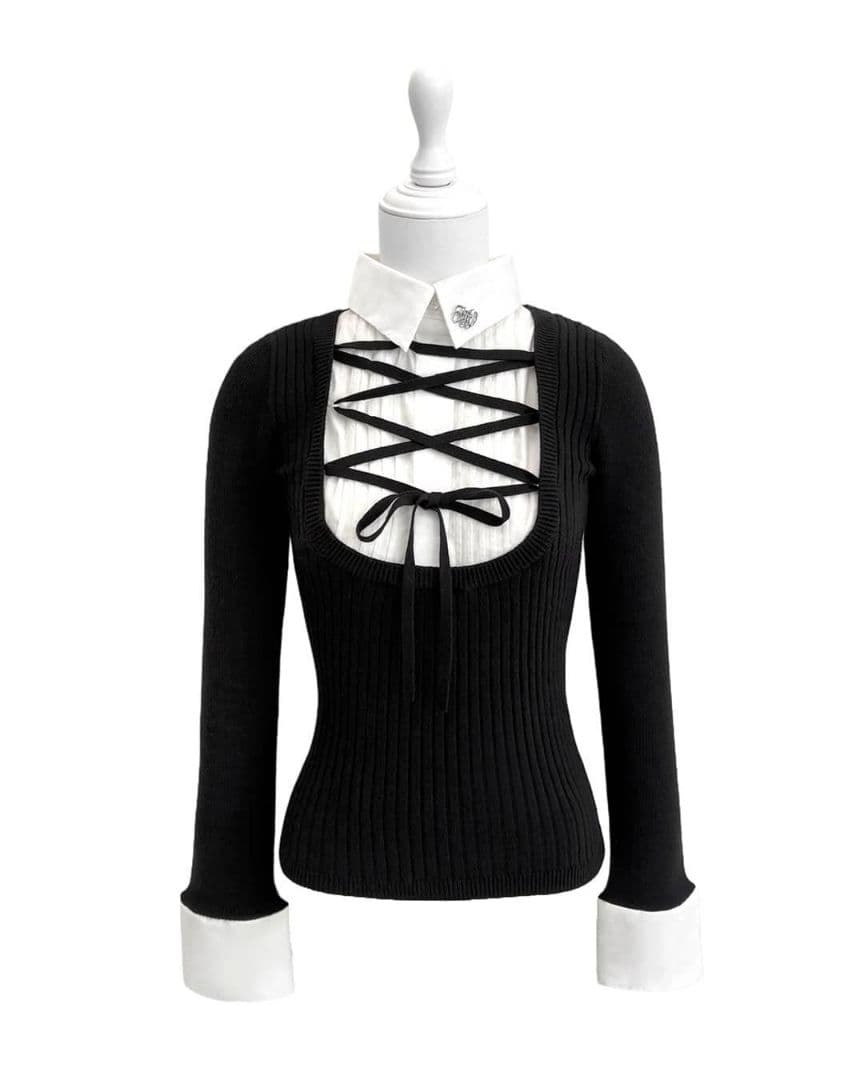 ミシェルマカロン　ハニーミュウ　レースアップドッキングトップス　XSサイズ　黒