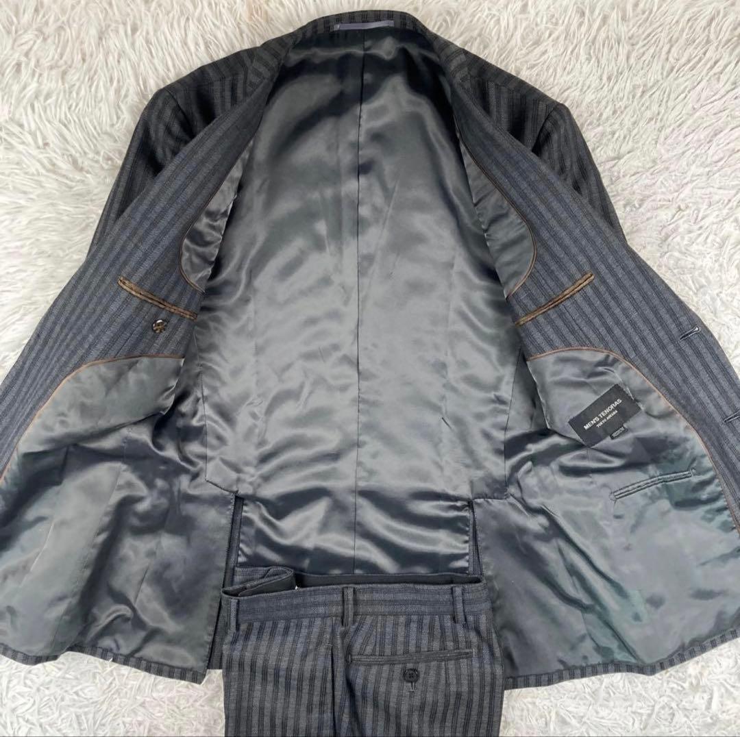 未使用級 廃盤 メンズティノラス スリーピーススーツ M ストライプ チャコール