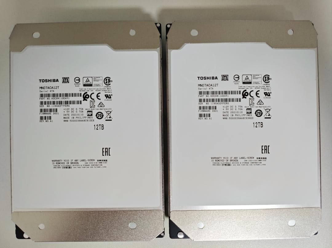 東芝 3.5インチ内蔵HDD 12TB (MN07ACA12T) 2台セット
