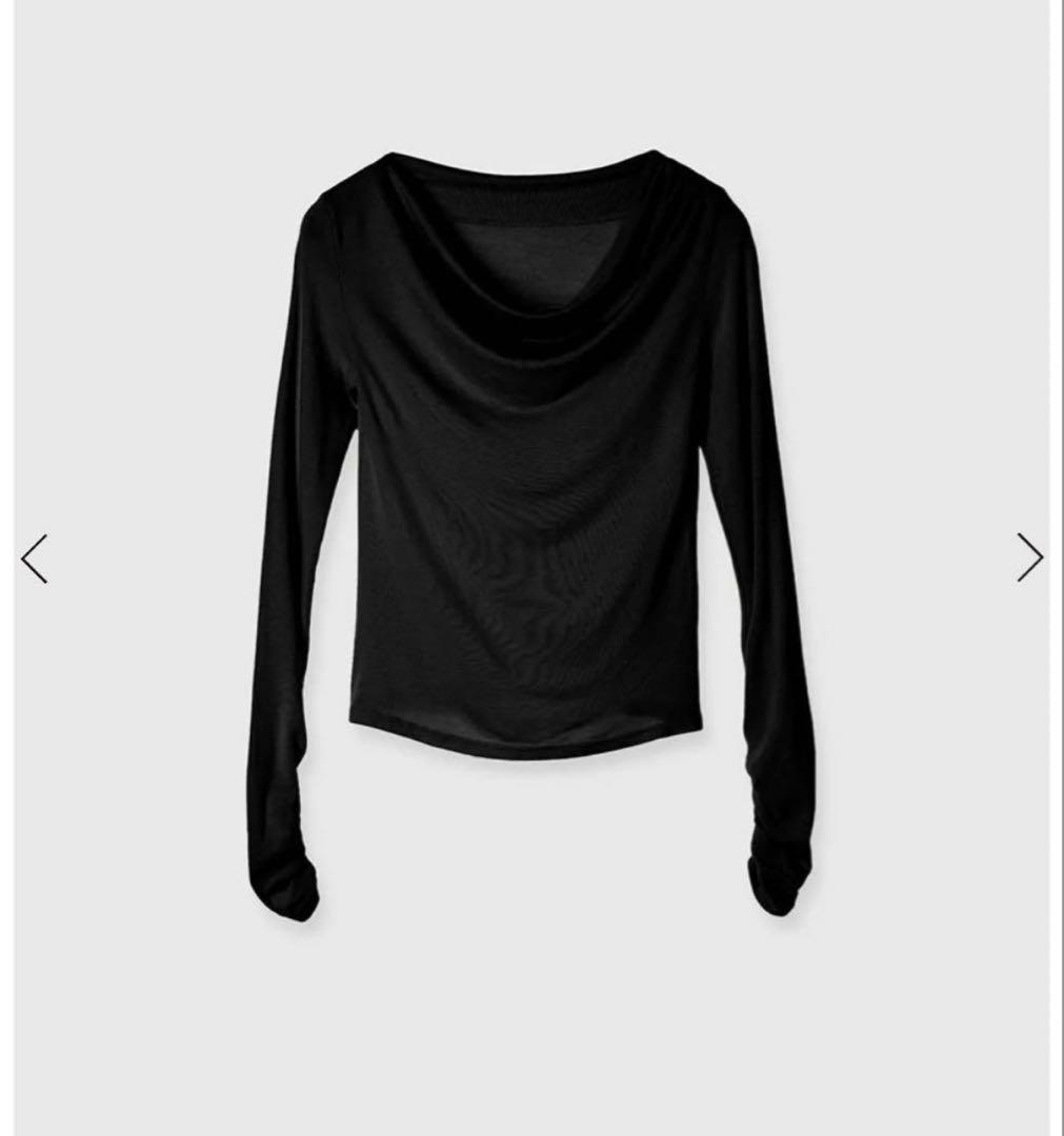 anuans ギャザードレープカットトップス　ブラック