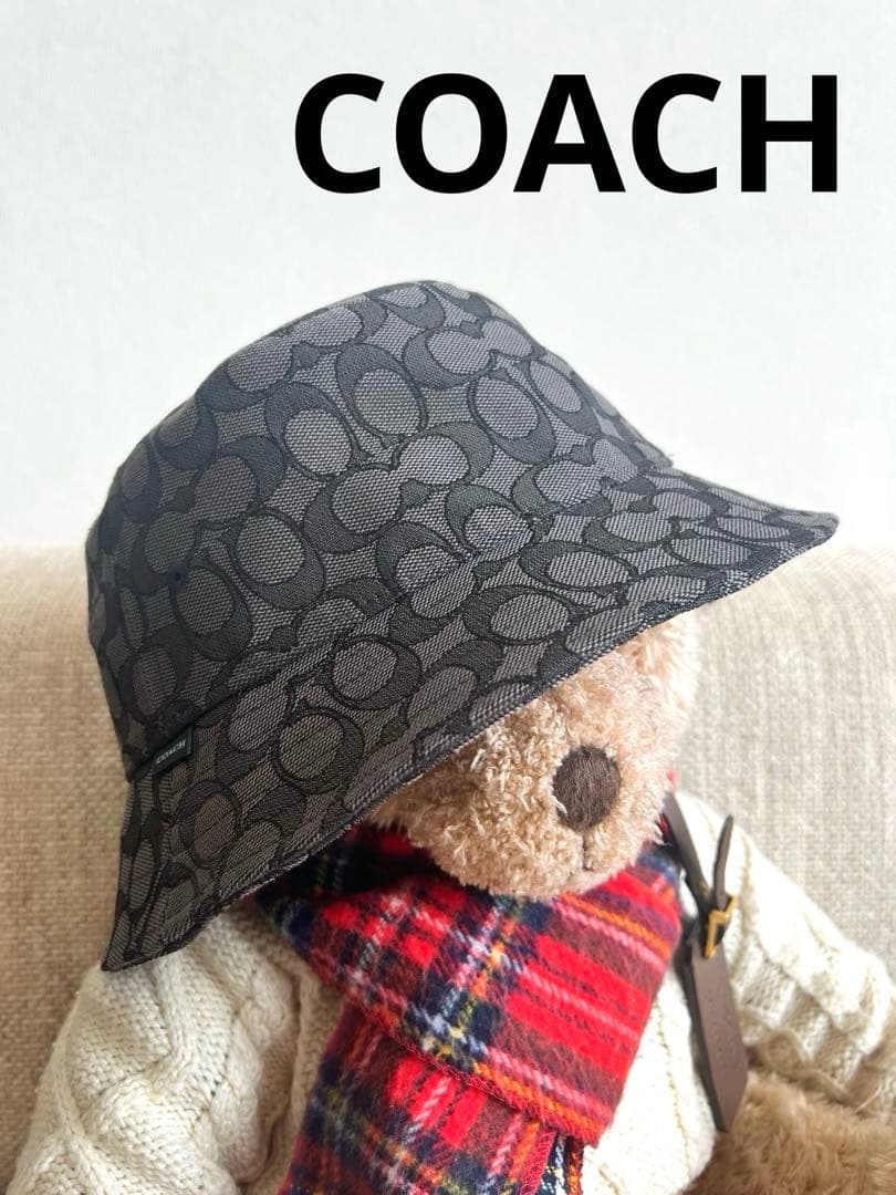 COACH バケットハット グレー系ロゴパターン　M/Lサイズ